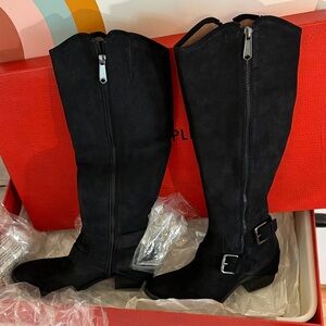 NWT NIB Donald J. Pliner Black Suede Equestrian Tall Boots